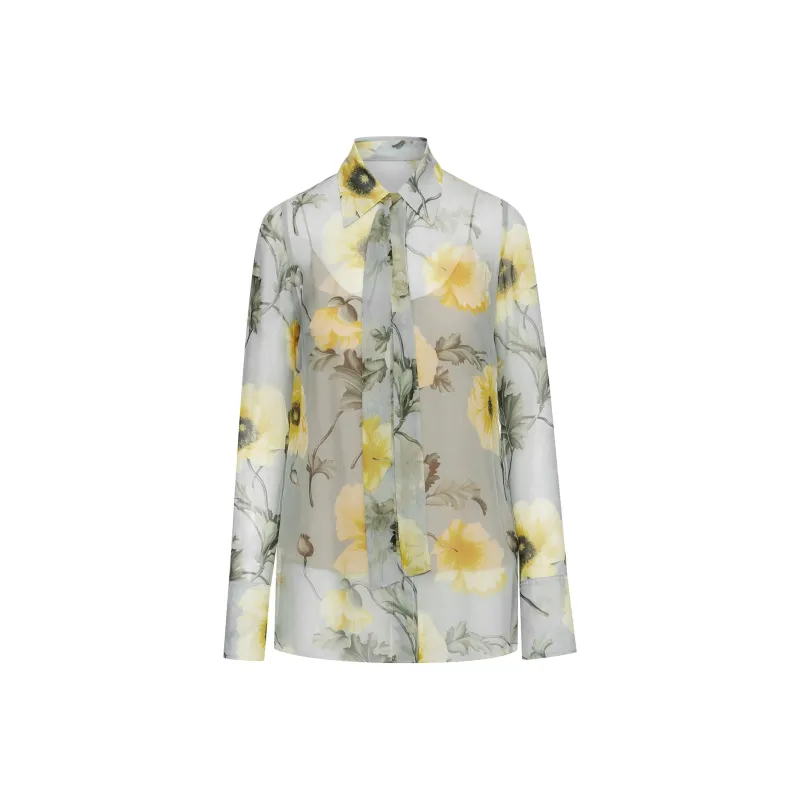 Oscar De La Renta Poppy Tie-neck Chiffon Blouse-0