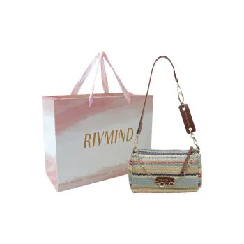 RIVMIND Straw Woven Shoulder Bag Regular Women's Multicolor Brown/Multicolor White/Ecru/Khaki