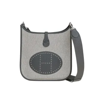 HERMES Evelyne Canvas With Taurillon Clemence Leather Shoulder Bag Women's Gray