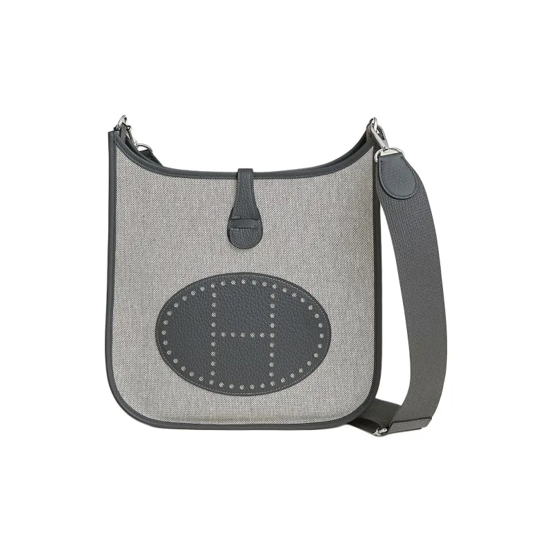 HERMES Evelyne Canvas With Taurillon Clemence Leather Shoulder Bag Women's Gray-0