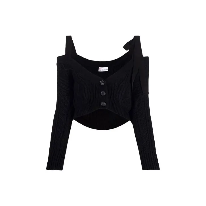 RED VALENTINO FW21 Knitted Fabric Cardigan Women's Black-0