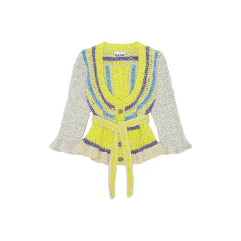 GANNI Novelty Crochet Cardigan 'Egret'