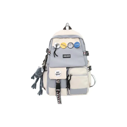 Single Warehouse Nylon Backpack Unisex Gray/Blue/Black & White/Black
