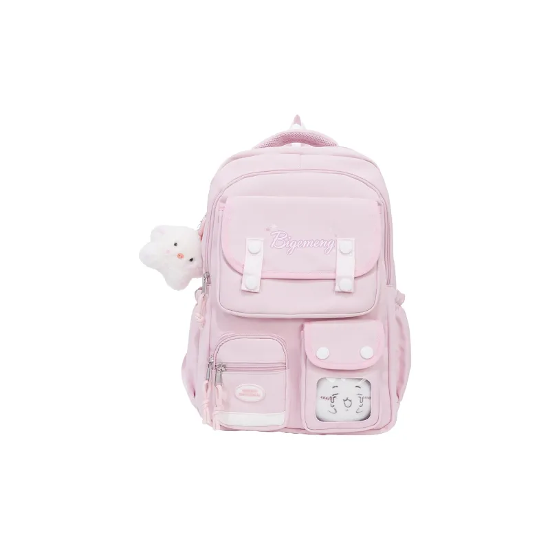 BUBM Nylon Fabric Backpack Unisex Ecru/Black/Light Pink/Light Blue-0