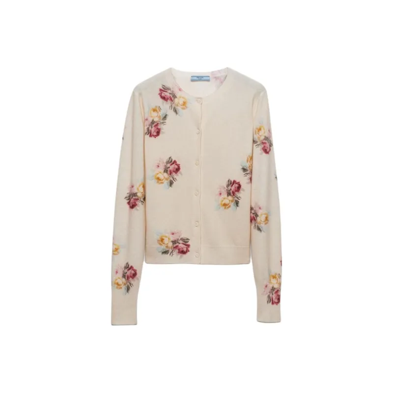 PRADA Floral Printed Knitted Cardigan-0
