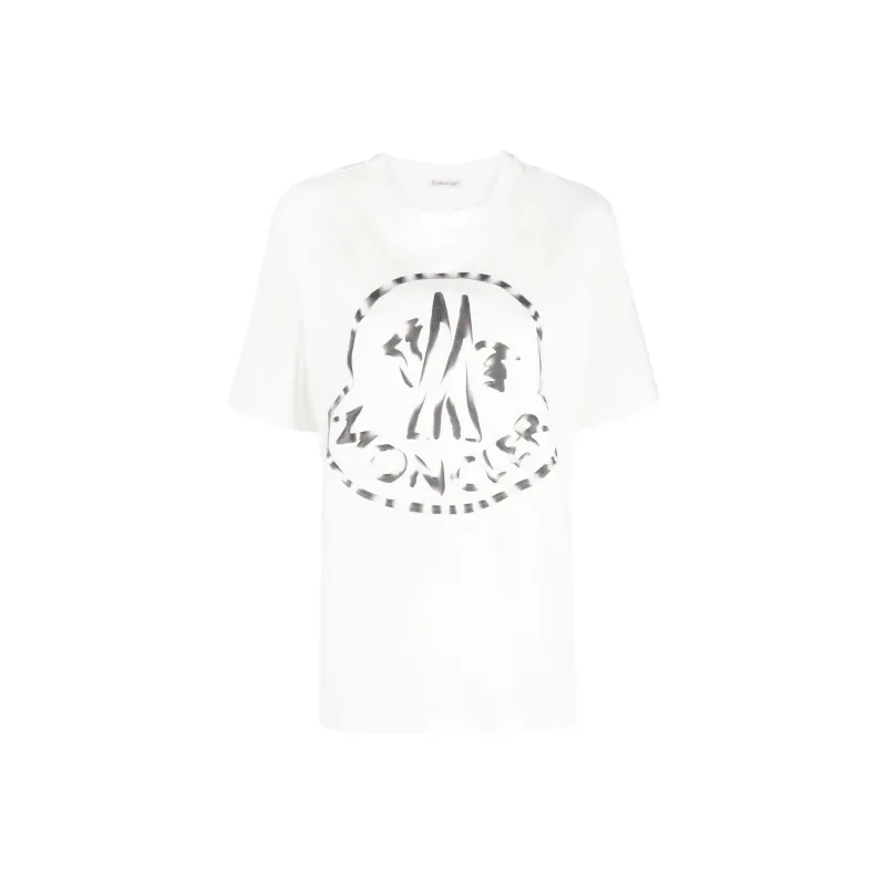Moncler White Logo Print Short Sleeve T shirt-0