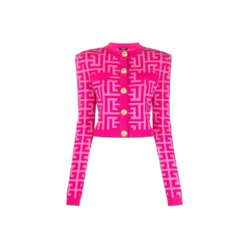 BALMAIN X Barbie Knit Cardigan With Light Pink BALMAIN Monogram