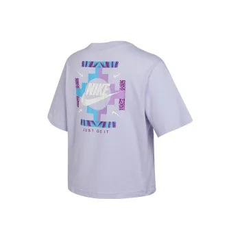 Nike Women'ss Letter Print Logo Classic Cropped Crewneck T Shirt Purple