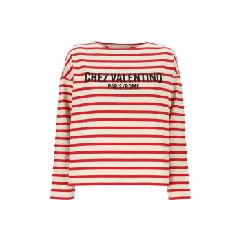 Valentino Logo Printed Striped Crewneck T Shirt