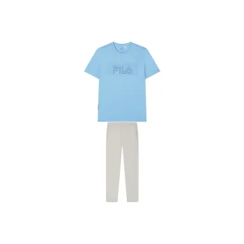 FILA Casual Sportswear Men Clothing Set Tiffany Blue Short Sleeved Shirt+Light Khaki Pants