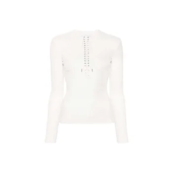 Paco Rabanne Fine ribbed Lace up Top