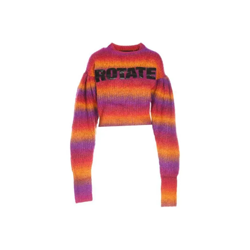 Rotate Logo Printed Striped Puff Sleeved Sweater-0