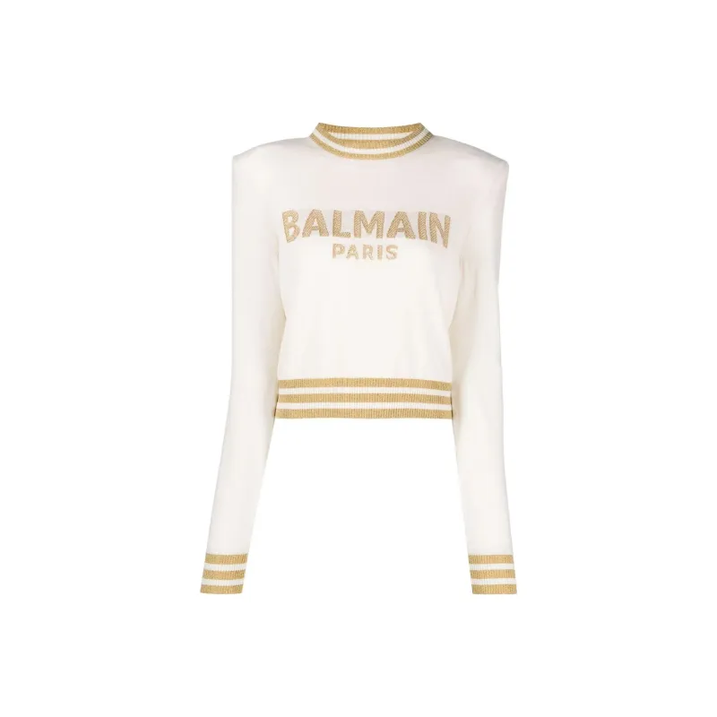 BALMAIN Logo intarsia Cropped Jumper-0