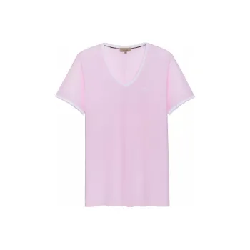 Burberry Women's Embroidered Monogram Ekd V Neck T shirt Pink/White