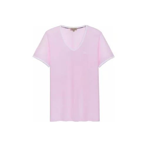 Burberry Women's Embroidered Monogram Ekd V Neck T shirt Pink/White