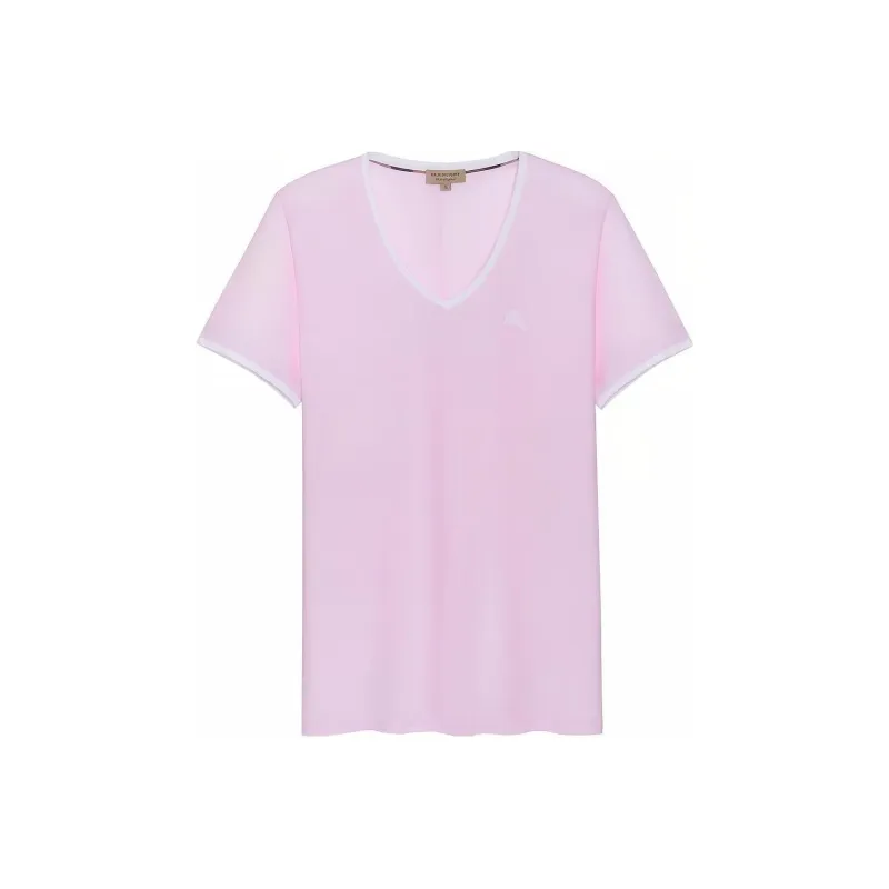 Burberry Women's Embroidered Monogram Ekd V Neck T shirt Pink/White-0