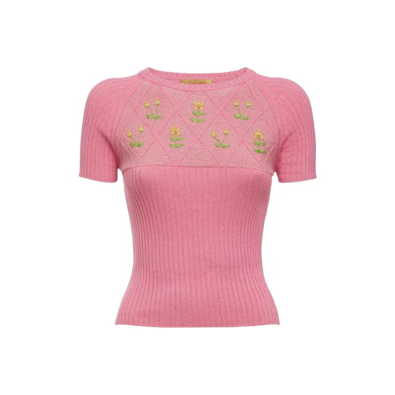 CORMIO Floral Embroidered Crewneck Top-0