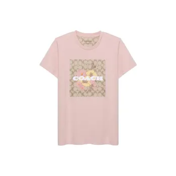 COACH Letter Logo Print Pullover Short-Sleeved T-Shirt Women's Pink