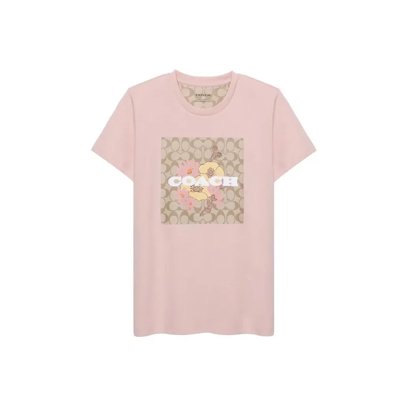 COACH Letter Logo Print Pullover Short-Sleeved T-Shirt Women's Pink-0