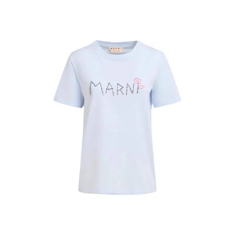 MARNI Hand Embroidered Logo T Shirt 'Light Blue'-0