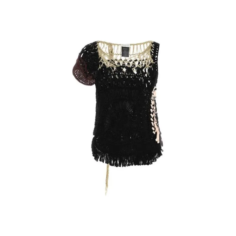 DRIES VAN NOTEN Draped Crochet Asymmetric Knit Top-0