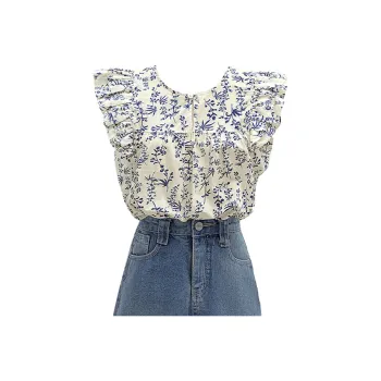Cypress House Shirt Women's White Base With Blue Floral