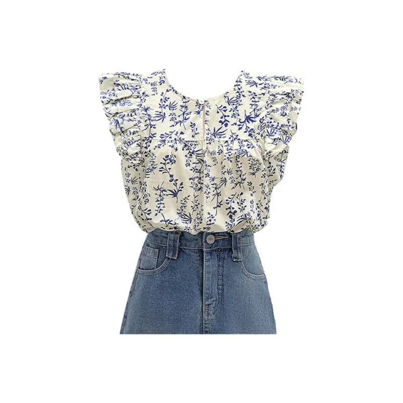 Cypress House Shirt Women's White With Blue Floral-0
