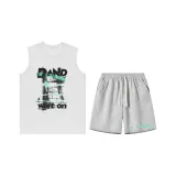White Tank Top+Light Gray Shorts (High-Quality Two-Piece Set)