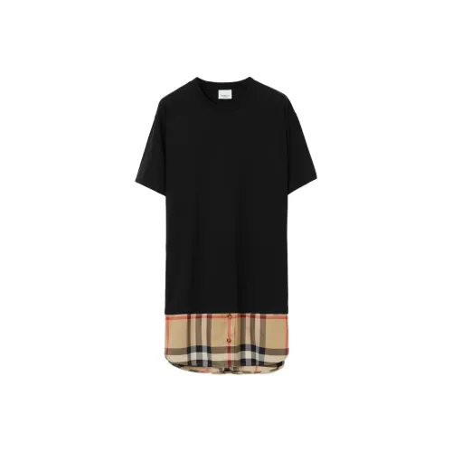 Burberry Check Panelled Crewneck T Shirt