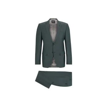 HUGO BOSS Slim Fit Suit In Herringbone Virgin Wool Business Suit Men Dark Green