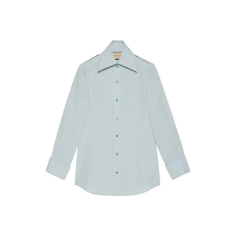 GUCCI Fine Cotton Poplin Shirt Blue-0