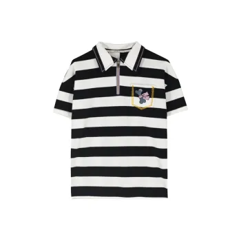 Cubic Polo Shirts Women's Black White Stripes