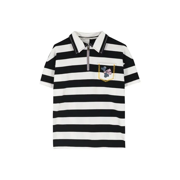 Cubic Polo Shirts Women's Black White Stripes-0