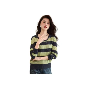 CARBAMMI Sweater Women's Green With Gray Stripes