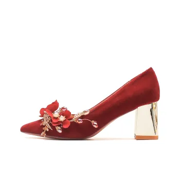 QITUMAUL Chunky Heel High Heels 6.5CM Women's Red