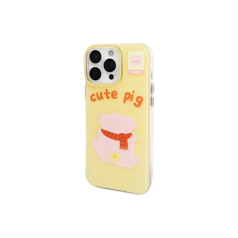 Wei Xin Acrylic Material Scarf Pink Pig Back View Phone Cases Compatible With IPhone 16/15 Pro Max/Apple 13/14 Pro/Max-6