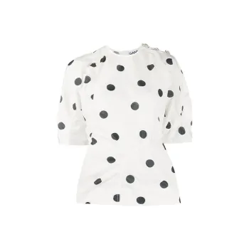 GANNI Polka-dot Gathered Blouse