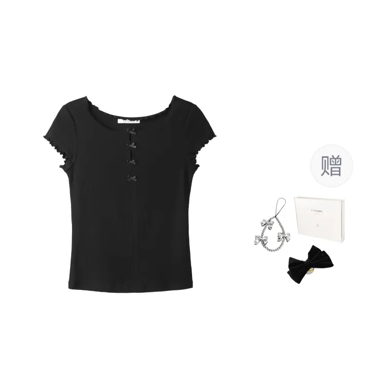 Fstudio Summer Atmosphere Design Solid Color Slimming Short Sleeved T Shirts Women's-6