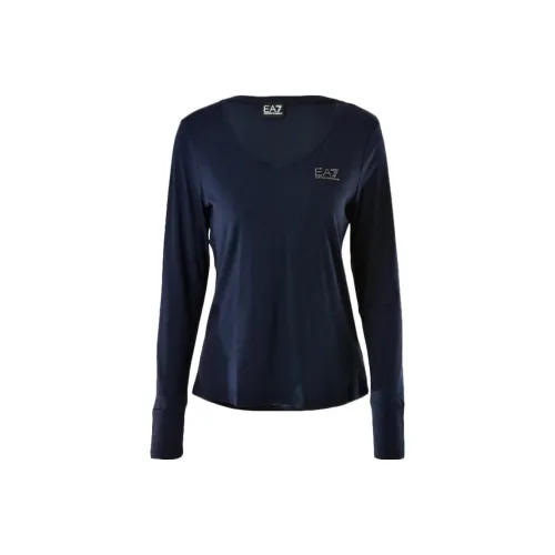 EMPORIO ARMANI EA7 Drop Shoulder Sleeve T Shirt Women's Marine Blue