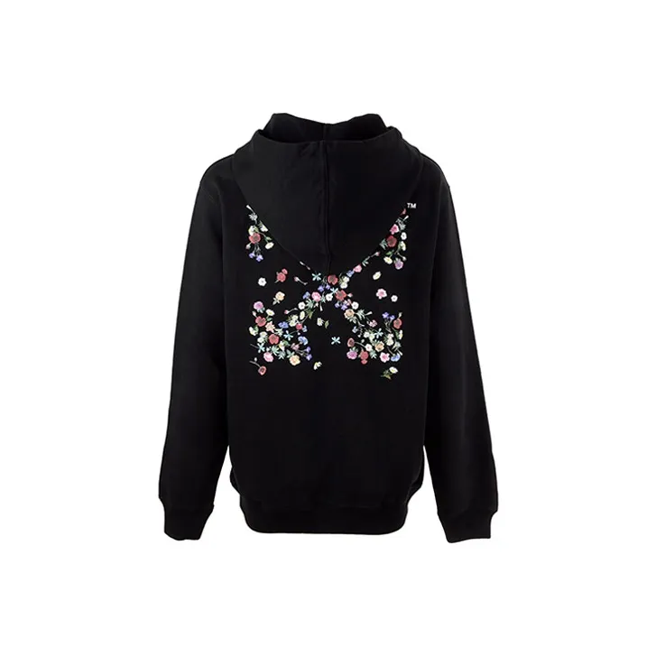 OFF WHITE Embroidered Floral Arrow Hoodie Black-0