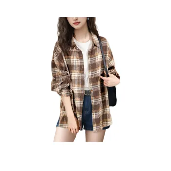 Wbwq Shirt Women's Brown Orange Plaid
