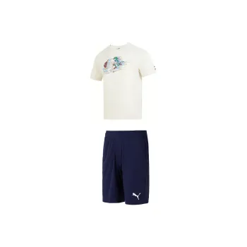 PUMA Casual Sportswear Men Snow White T-Shirt+Blue Shorts