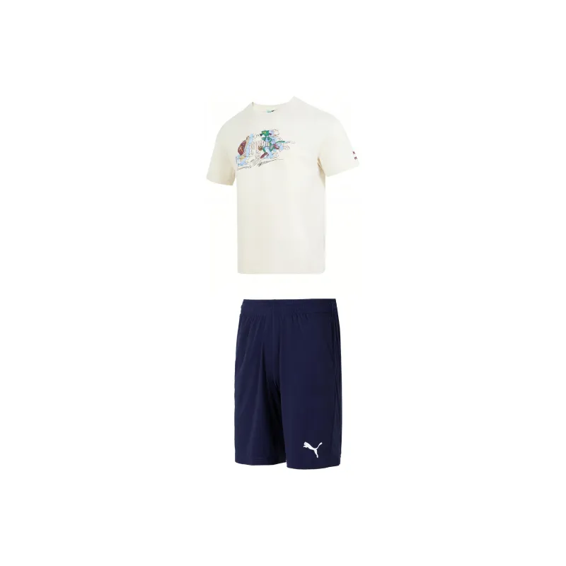 PUMA Casual Sportswear Men Snow White T-Shirt+Blue Shorts-0