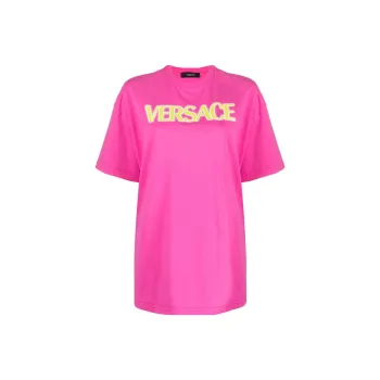 VERSACE Logo Print T Shirt 'Fuchsia/Yellow'