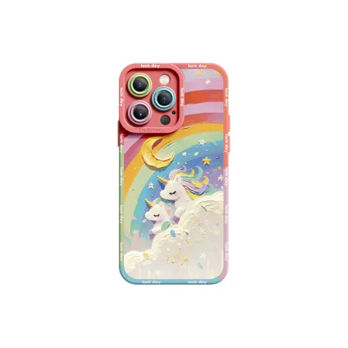 I Create My Art Silicone Material Sunshine Rainbow Little White Horse Phone Cases Compatibility IPhone16/15/14/13/12/11