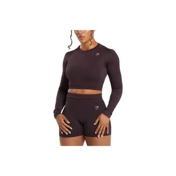 GYMSHARK ADAPT FLECK SEAMLESS LONG SLEEVE CROP TOP T-Shirt Women's Plum Brown/Rose Berry Purple