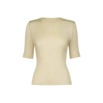 ISSEY MIYAKE Solid Color Crew Neck Slim Fit Pullover Short Sleeved T Shirt Women's Yellow