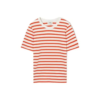 COS T Shirts Women's Orange/Cream/Stripes