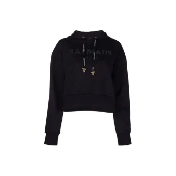BALMAIN Embellished Drawstring Cropped Hoodie