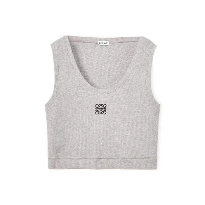 LOEWE Cropped Cotton Anagram Tank Top Grey/Black-0
